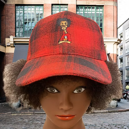 Nickel G. Red & Black Plaid Red Logo Unisex Trucker Cap
