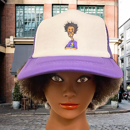 Nickel G. Purple and White Unisex Trucker Cap