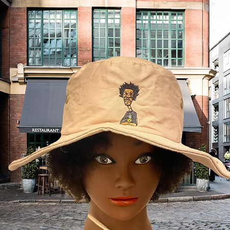 Nickel G. Beige With Black Logo Bucket Hat