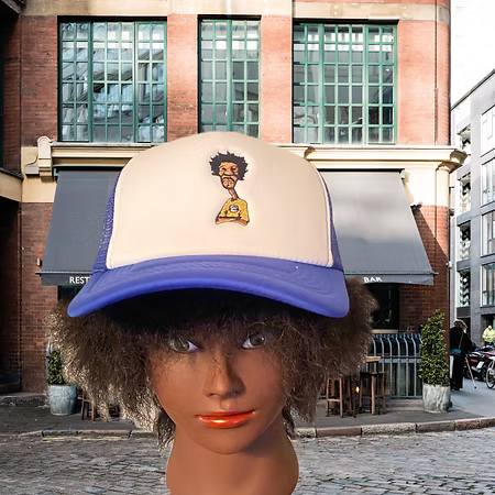Nickel G. Blue and White with Gold Logo Unisex Trucker Cap