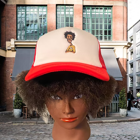 Nickel G. Red and White With Gold Logo Unisex Trucker Cap
