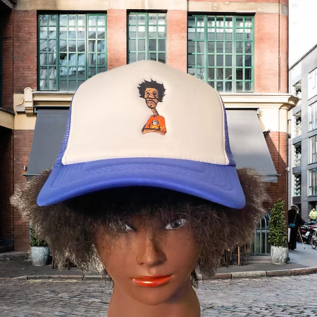 Nickel G. Blue and White with Orange Logo Unisex Trucker Cap