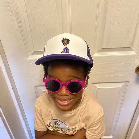 Nickel G. Purple and White Unisex Kids Trucker Cap