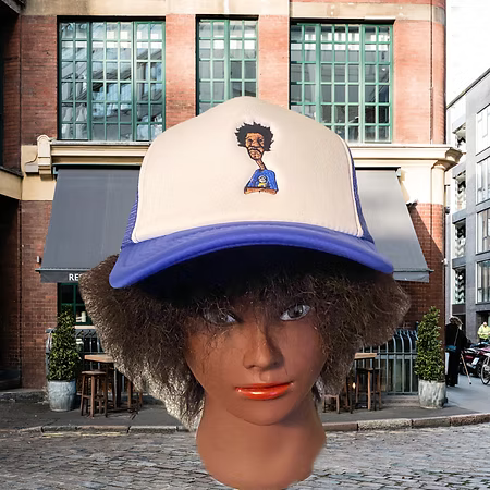 Nickel G. Blue and White with Blue Logo Unisex Trucker Cap
