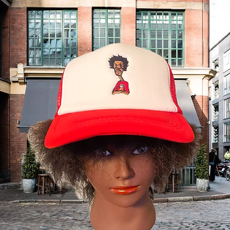 Nickel G. Red and White with Red Logo Unisex Trucker Cap