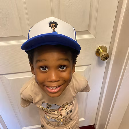Nickel G. Blue and White Unisex Kids Trucker Cap