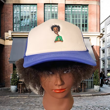 Nickel G. Blue and White with Green Logo Unisex Trucker Cap