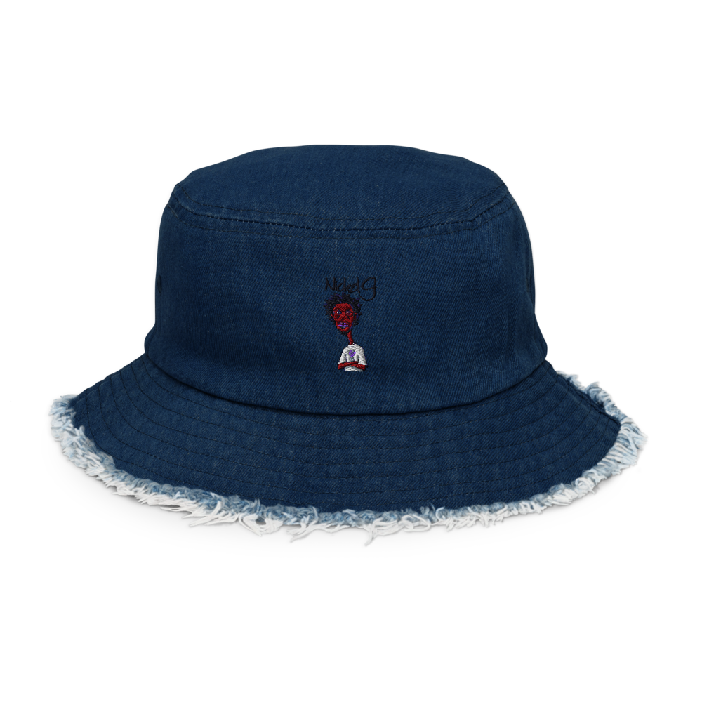 Nickel G. Distressed Denim Bucket Hat for Men