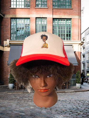 Nickel G. Red and White With Gold Logo Unisex Trucker Cap | Nickel G.